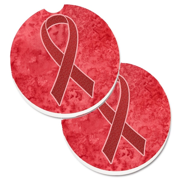 Carolines Treasures Red Ribbon for Aids Awareness Set of 2 Cup Holder Car Coaster AN1213CARC - main